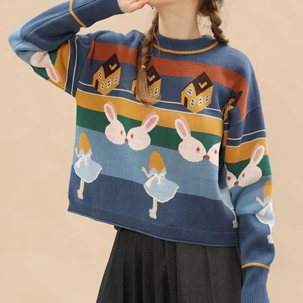 Ms&dn Aesthetic Retro Cute Rabbit Sweater